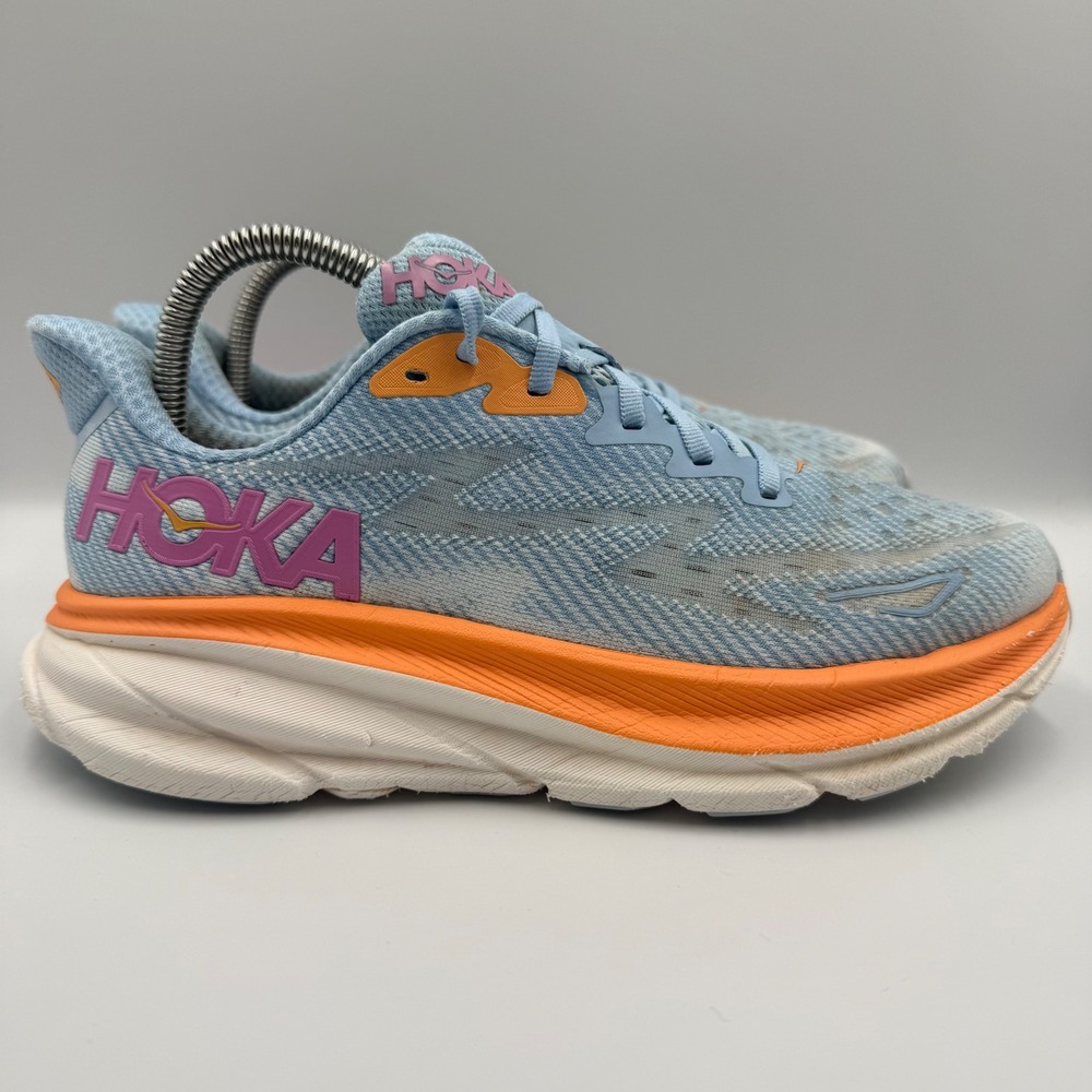Hoka One One Clifton 9 Running Shoes Blue Orange Women's Size 8 Sneakers‎